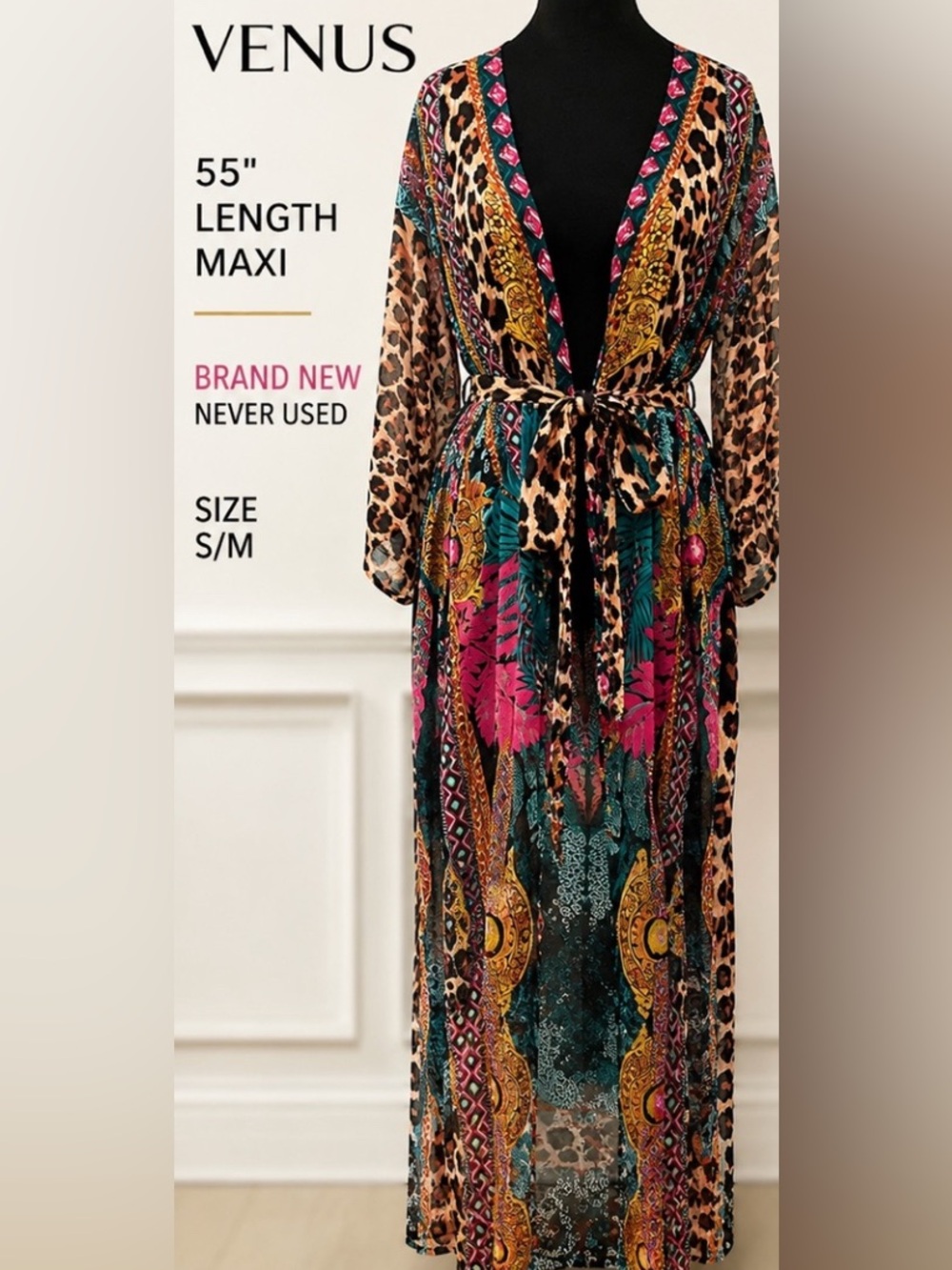 VENUS Mixed Print Leopard Maxi Kimono Duster Cover Up NWT - Picture 12 of 14